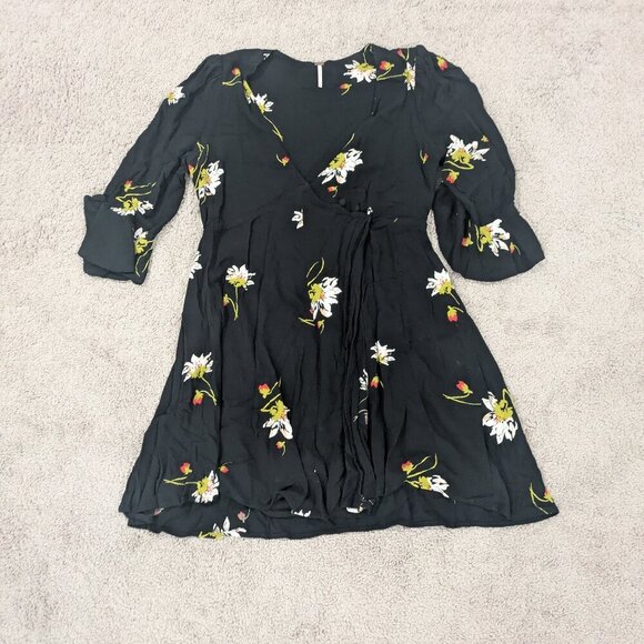Free People Medium black floral wrap mini tunic dress time on my side - Picture 1 of 8